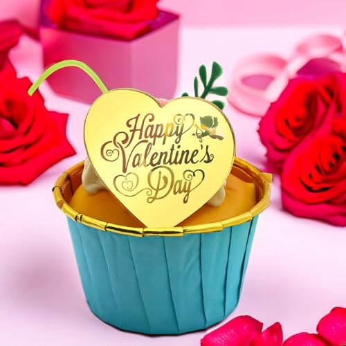 6 x Cupcake-Topper aus Acryl, herzförmig, Valentinstag, Liebe, Valentinstag (Stil 2) von 3 LITTLE DESSERTS