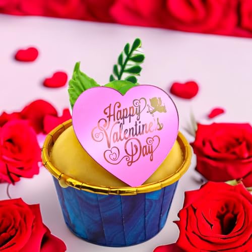 6 x Cupcake-Topper aus Acryl, herzförmig, Valentinstag, Liebe, Valentinstag (Stil 3) von 3 LITTLE DESSERTS