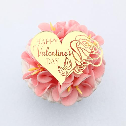 6 x Cupcake-Topper aus Acryl, herzförmig, Valentinstag, Liebe, Valentinstag (Stil 4) von 3 LITTLE DESSERTS