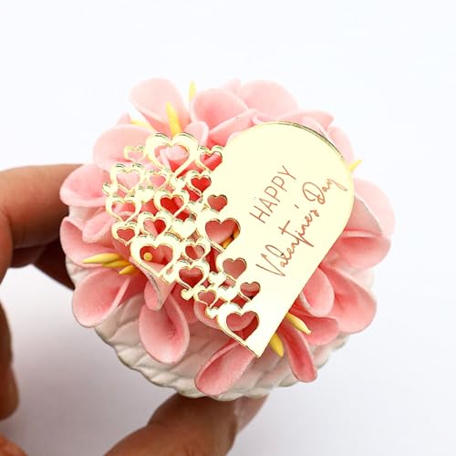 6 x Cupcake-Topper aus Acryl, herzförmig, Valentinstag, Liebe, Valentinstag (Stil 5) von 3 LITTLE DESSERTS