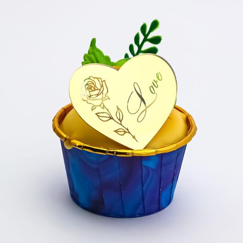 6 x Cupcake-Topper aus Acryl, herzförmig, Valentinstag, Liebe, Valentinstag (Stil 6) von 3 LITTLE DESSERTS