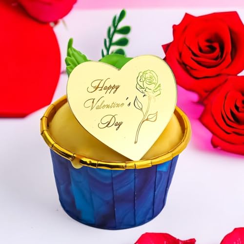 6 x Cupcake-Topper aus Acryl, herzförmig, Valentinstag, Liebe, Valentinstag (Stil 7) von 3 LITTLE DESSERTS