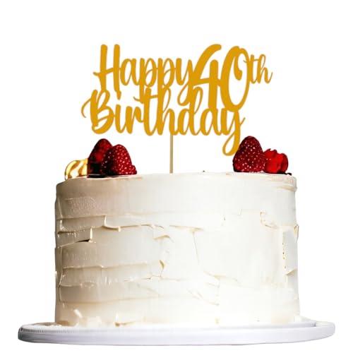 Tortenaufsatz "Happy 40th Birthday", glitzernd, goldfarben, Hello 40 Cheers to Forty Party Celebration (Gold 40. Geburtstag) von 3 LITTLE DESSERTS