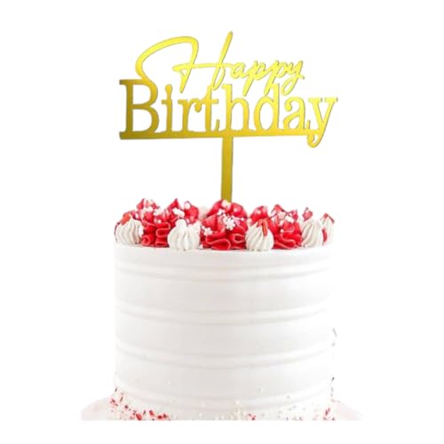 Tortenaufsatz "Happy Birthday", Acryl, goldfarben, Party-Dekorationen (Stil 1) von 3 LITTLE DESSERTS
