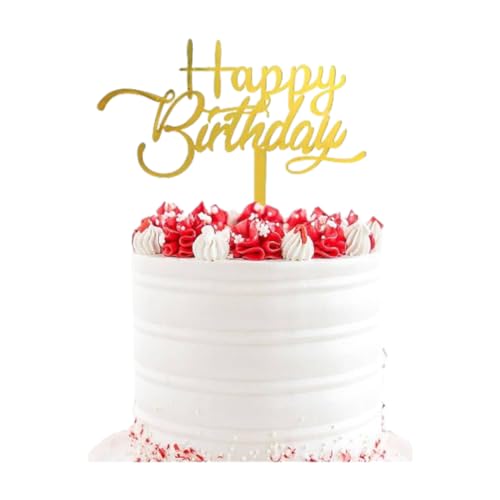 Tortenaufsatz "Happy Birthday", Acryl, goldfarben, Party-Dekorationen (Stil 2) von 3 LITTLE DESSERTS