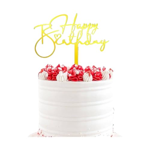 Tortenaufsatz "Happy Birthday", Acryl, goldfarben, Party-Dekorationen (Stil 6) von 3 LITTLE DESSERTS