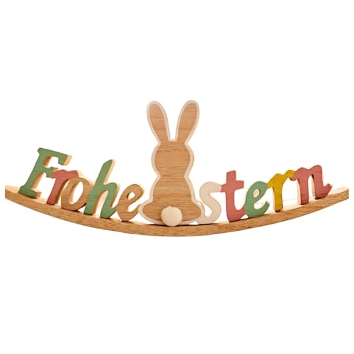3 PAGEN® Deko Aufsteller Frohe Ostern, Deko Schriftzug für Ostern, süße Osterdekoration aus Holz, Osterdeko zum Aufstellen, Tischdeko mit Osterhasen zum Hängen und Aufstellen, 23 x 9 x 2 cm von 3 PAGEN