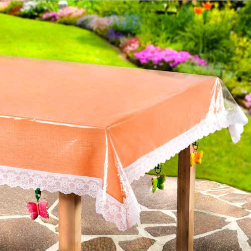 3 PAGEN® Klarsicht Tischdecke 130x160 cm – Tischdeckenschutz – Transparente Tischfolie – Tischdecke durchsichtig wasserdicht – Abwaschbare Schutzfolie mit breiter Spitzenborte – Schondecke Vinyl von 3 PAGEN
