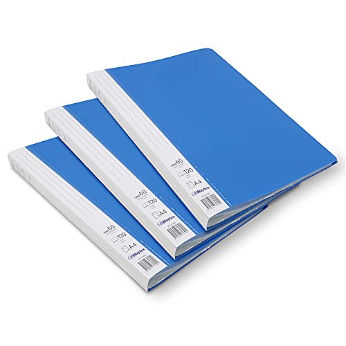 3A Dokumentenschutz, A4, für 120 Sichtfenster, aus Polypropylen, blickdicht, personalisierbar, 60 transparente Hüllen, blauer Einband, 3 Stück von 3A