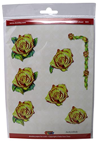 3D Decoupage-Card Flowers DS-503 Rose Blätterrahmen-Design, Kartengestaltung, enthält 3 Blumenkarten, 3 Blumen-Decoupage-Blätter und 3 Umschläge, Grün/Orange, Einheitsgröße von 3D Decoupage-Card Flowers