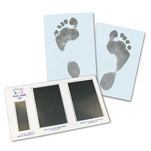 Set für Fußabdruck | schwarz | für Neugeborene & Babys bis 3 Monate auf jedem Papier | Magic Footprint Standard (Papierfarbe: Hellblau, bis zu 8 Abdrücke) von 3D Hand Design