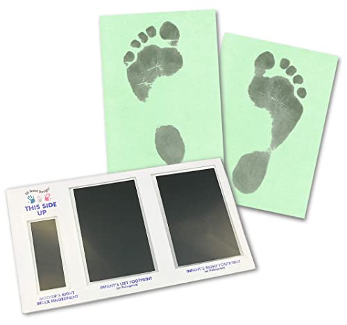 Set für Fußabdruck | schwarz | für Neugeborene & Babys bis 3 Monate auf jedem Papier | Magic Footprint Standard (Papierfarbe: Pastellgrün, bis zu 8 Abdrücke) von 3D Hand Design