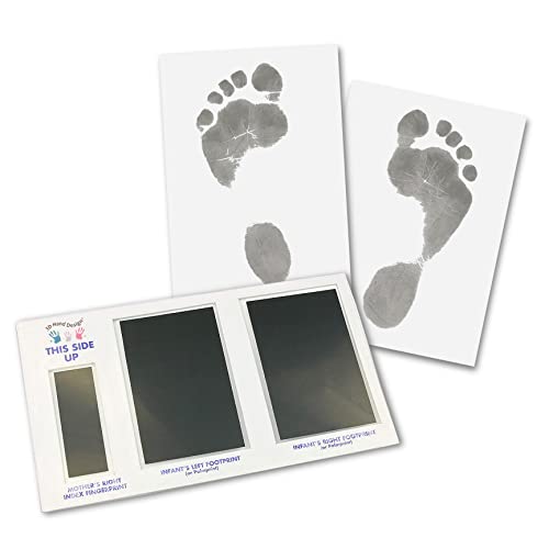 Set für Fußabdruck | schwarz | für Neugeborene & Babys bis 3 Monate auf jedem Papier | Magic Footprint Standard (Papierfarbe: Weiß, bis zu 4 Abdrücke) von 3D Hand Design
