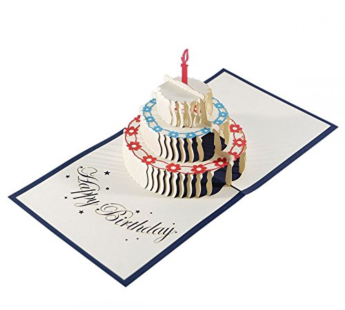 3D KARTE "Geburtstagstorte" in BLAU I Pop-Up Geburtstagskarte mit dreistöckiger Torte I Klappkarte zum Geburtstag von 3D Kartenwelt