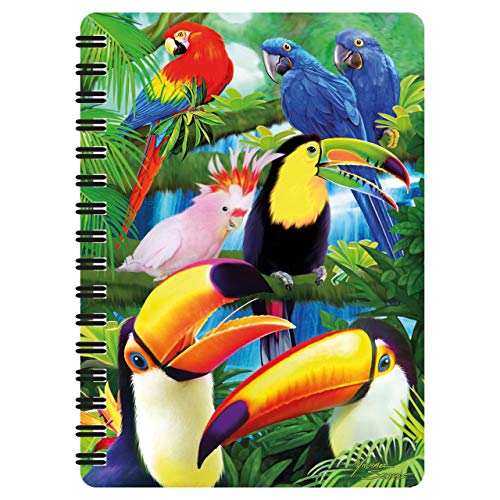 3D LiveLife Jotter - Tukan-Paradies von Deluxebase. Linsenförmiges 3D Tropical Bird A6 Spiralblock. Liniertes Notizbuch mit Kunstwerken, die vom bekannten Künstler Michael Searle lizenziert wurden von 3D LiveLife