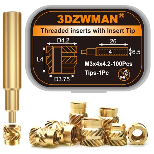 Gewindeeinsätzen für 3D-Druck Komponenten und Kunststoffteile, Messing Metrische Eingerollte Muttern (M3x4x4.2-100PCS) von 3DZWMAN
