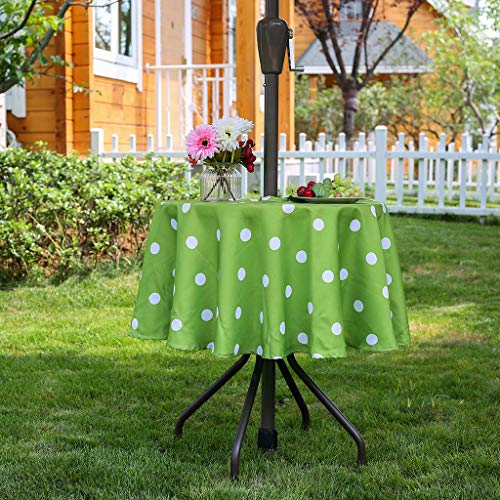 3E Home Outdoor-Tischdecke mit Sonnenschirmloch, wasserdicht, für Garten, Terrasse, runde Tischdecke, Tischdecke mit Reißverschluss für Picknicks und Partys im Freien [60"(152cm) Grüner Punkt] von 3E Home