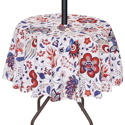 3E Home Tischdecke für den Außenbereich, mit Sonnenschirmloch, spritzwassergeschützt, runde Tischdecke mit Reißverschluss, für Garten, Picknick, Grillparty, 152 cm, Violett von 3E Home