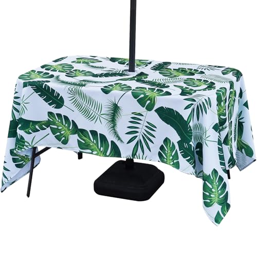 3E Home Outdoor-Tischdecke, spritzwassergeschützt, rund, mit Loch für Sonnenschirm und Reißverschluss, Picknick, 132 x 178 cm, Palmblatt von 3E Home