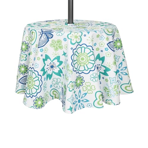 3E Home Outdoor-Tischdecke mit Sonnenschirmloch, spritzwassergeschützt, runde Tischdecke mit Schirmloch und Reißverschluss, für Garten, Picknick, Grillparty, 152 cm, Schmetterling von 3E Home