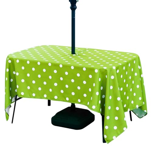 3E Home Outdoor-Tischdecke mit Sonnenschirmloch, wasserabweisend, für Garten, Terrasse, rechteckige Tischdecke für Picknicks und Partys im Freien, 152 x 213 cm, Grüner Punkt von 3E Home
