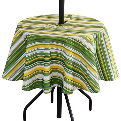 3E Home Outdoor-Tischdecke mit Sonnenschirmloch, wasserabweisend, für Garten und Terrasse, runde Tischdecke mit Reißverschluss, für Picknicks und Partys im Freien, 152 cm, Gelb und Grün von 3E Home