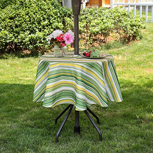 3E Home Outdoor-Tischdecke mit Sonnenschirmloch, wasserdicht, für Garten, Terrasse, runde Tischdecke, Tischdecke mit Reißverschluss für Picknicks und Partys im Freien, 132 cm, Gelb & Grün von 3E Home