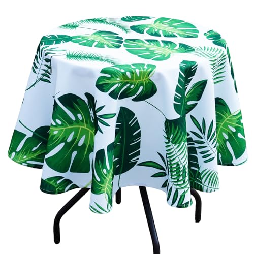 3E Home Runde Tischdecke für den Außenbereich, wasserabweisend, abwischbar, für Garten und Terrasse, 132 cm Palmblatt von 3E Home