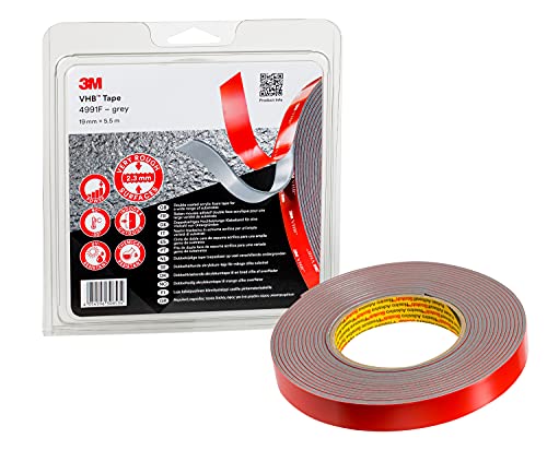 3M VHB 4991F Montage Klebeband doppelseitig - starke und dauerhafte Verbindung von Aluminium, Edelstahl, verzinktem Stahl, Polycarbonat oder ABS - 19mm x 5.5m, Grau, Dicke: 2.3mm (1-er Pack) 3M VHB 4991F Montage Klebeband doppelseitig - starke und dauerhafte Verbindung von Aluminium, Edelstahl, verzinktem Stahl, Polycarbonat oder ABS - 19mm x 5.5m, Grau, Dicke: 2.3mm (1-er Pack) von VHB