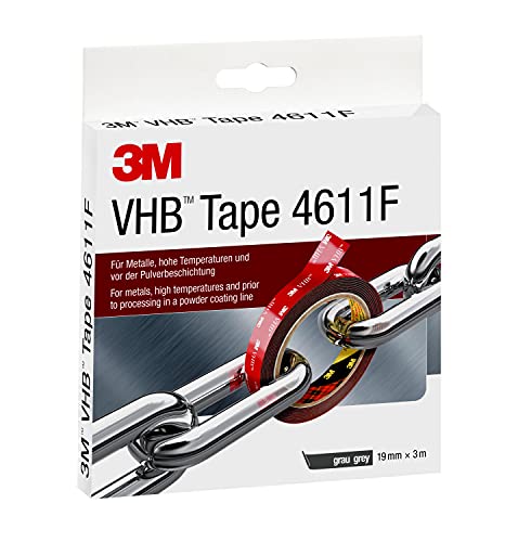 3M VHB 4611 Montage Klebeband doppelseitig - hohe Temperaturbeständigkeit, Verbindung von Aluminium, Edelstahl, verzinktem Stahl, Polycarbonat, ABS - 19mm x 3m, Grau, Dicke: 1.1mm (1-er Pack) 3M VHB 4611 Montage Klebeband doppelseitig - hohe Temperaturbeständigkeit, Verbindung von Aluminium, Edelstahl, verzinktem Stahl, Polycarbonat, ABS - 19mm x 3m, Grau, Dicke: 1.1mm (1-er Pack) von 3M VHB