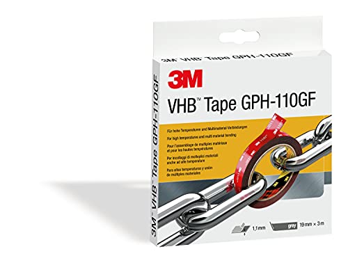 3M VHB GPH-110GF Montage Klebeband doppelseitig - hohe Temperaturbeständigkeit, Verbindung von Aluminium, Edelstahl, verzinktem Stahl, Polycarbonat, ABS - 19mm x 3m, Grau, Dicke: 1.1mm (1-er Pack) von 3M VHB