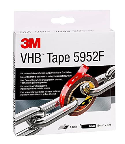 3M VHB 5952F Montage Klebeband doppelseitig - starke und dauerhafte Verbindung von Metallen, pulverbeschichteten Lacken, Glas, versiegeltem Holz, ABS - 19mm x 3m, Schwarz, Dicke: 1.1mm (1-er Pack) 3M VHB 5952F Montage Klebeband doppelseitig - starke und dauerhafte Verbindung von Metallen, pulverbeschichteten Lacken, Glas, versiegeltem Holz, ABS - 19mm x 3m, Schwarz, Dicke: 1.1mm (1-er Pack) von VHB