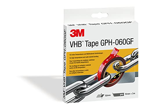 3M VHB GPH-060GF Montage Klebeband doppelseitig - hohe Temperaturbeständigkeit, Verbindung von Aluminium, Edelstahl, verzinktem Stahl, Polycarbonat, ABS - 19mm x 3m, Grau, Dicke: 0.6mm (1-er Pack) von VHB