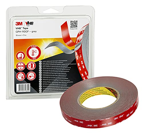 3M VHB GPH-110GF Montage Klebeband doppelseitig - hohe Temperaturbeständigkeit, Verbindung von Aluminium, Edelstahl, verzinktem Stahl, Polycarbonat, ABS - 19mm x 11m, Grau, Dicke: 1.1mm (1-er Pack) 3M VHB GPH-110GF Montage Klebeband doppelseitig - hohe Temperaturbeständigkeit, Verbindung von Aluminium, Edelstahl, verzinktem Stahl, Polycarbonat, ABS - 19mm x 11m, Grau, Dicke: 1.1mm (1-er Pack) von VHB