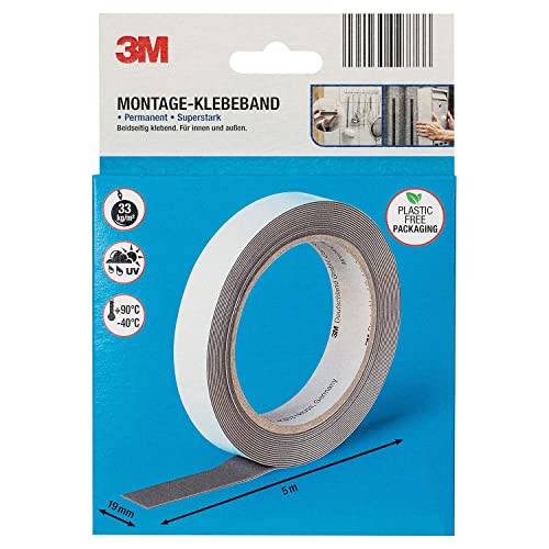 3M Montage Klebeband I 19mm x 5m I Doppelseitig I Permanent I Für innen & außen I +90°C - 40°C I 3M Montage Klebeband I 19mm x 5m I Doppelseitig I Permanent I Für innen & außen I +90°C - 40°C I von 3M