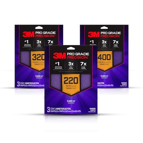 3M Pro Grade Präzisions-Schleifblätter, rutschfeste Unterseite, verschiedene Körnungen 220/320/400, 22,9 x 27,9 cm, je 3 Blatt, insgesamt 9 Stück 3M Pro Grade Präzisions-Schleifblätter, rutschfeste Unterseite, verschiedene Körnungen 220/320/400, 22,9 x 27,9 cm, je 3 Blatt, insgesamt 9 Stück von 3M