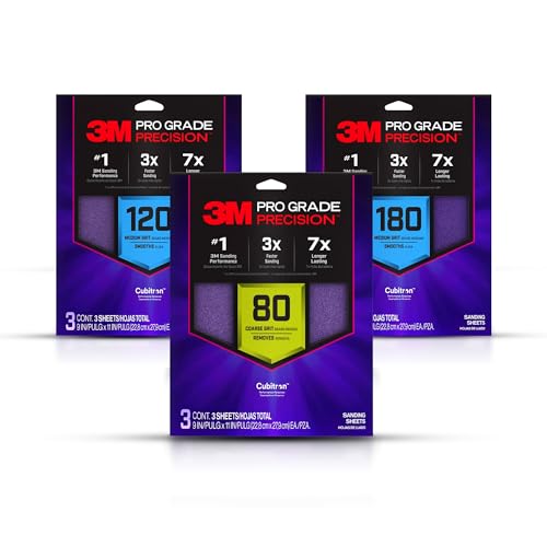 3M Pro Grade Präzisions-Schleifblätter, rutschfeste Unterseite, verschiedene Körnungen 80/120/180, 22,9 x 27,9 cm, je 3 Blatt, insgesamt 9 Stück 3M Pro Grade Präzisions-Schleifblätter, rutschfeste Unterseite, verschiedene Körnungen 80/120/180, 22,9 x 27,9 cm, je 3 Blatt, insgesamt 9 Stück von 3M