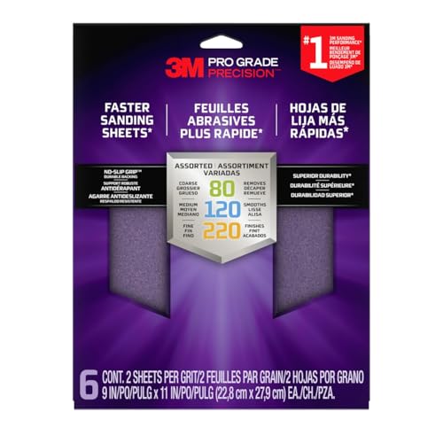 3M Pro Grade Präzisions-Schleifblätter mit rutschfestem Griff, 22,9 x 27,9 cm, verschiedene Körnungen, 6 Stück (SHRASST-PGP-6T) von 3M