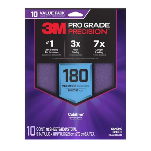 3M Pro Grade SHR180-PGP-10T Präzisions-Schleifblätter mit rutschfestem Griff, 22,9 x 27,9 cm, Körnung 180, 10 Stück von 3M