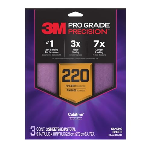 3M Pro Grade SHR220-PGP-3T Präzisions-Schleifblätter mit rutschfestem Griff, 22,9 x 27,9 cm, Körnung 220, 3 Stück 3M Pro Grade SHR220-PGP-3T Präzisions-Schleifblätter mit rutschfestem Griff, 22,9 x 27,9 cm, Körnung 220, 3 Stück von 3M
