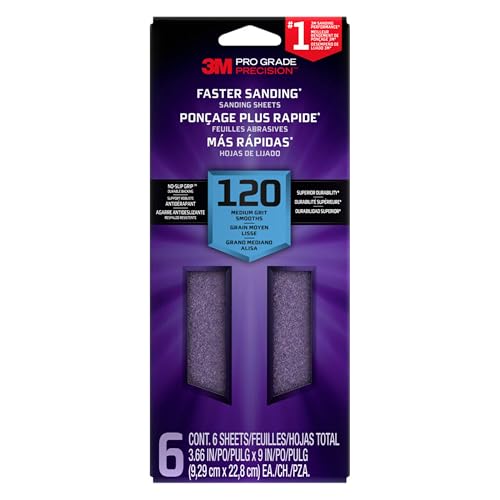 3M Pro Grade SHTR120-PGP-6T Präzisions-Schleifblätter mit rutschfestem Griff, 8,9 x 22,9 cm, Körnung 120, 6 Stück von 3M