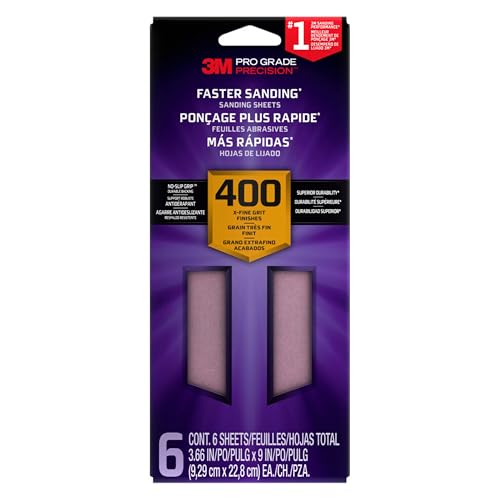 3M Pro Grade SHTR400-PGP-6T Präzisions-Schleifblätter mit rutschfestem Griff, 8,9 x 22,9 cm, Körnung 400, 6 Stück von 3M