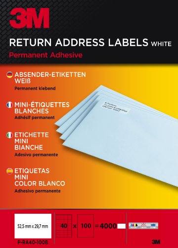 PR40100B Absender-Etiketten für Inkjet, Laser, Kopierer, 52.5 x 29.7 mm, 4000 Etiketten, weiß von 3M