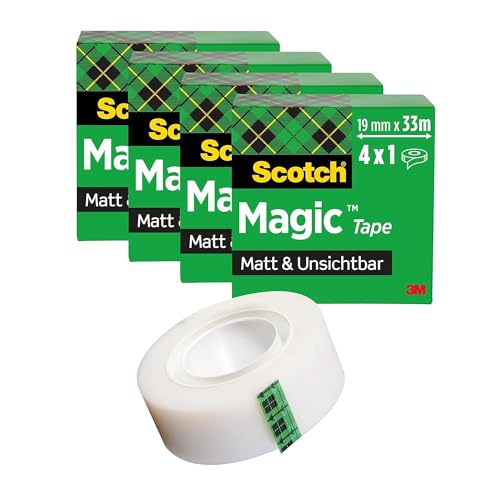 Scotch Magic Tape - 4 Rollen, 19 mm x 33 m - Unsichtbares Klebeband für allgemeine Zwecke zur Reparatur, Etikettierung und Versiegelung von Dokumenten von Scotch
