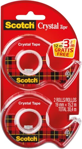 Scotch 6-1915DP Handabroller Promotion Einweg-Handabroller inklusive Crystal Klebeband, 19 mm x 12 m mit 3.2 m gratis, 2 Stück von Scotch