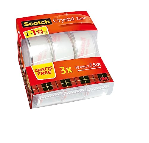 Scotch 6-1975C3 Crystal Klebeband Promotion 3 Einweg-Handabroller inklusive 3 Rollen, 19 mm x 7,5 m von Scotch