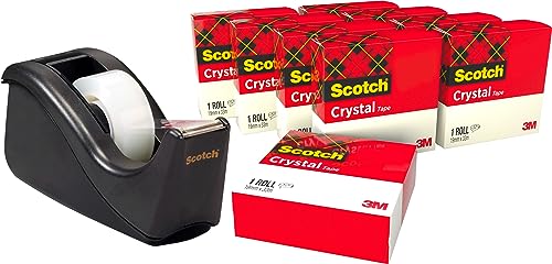 Scotch 61933R10 Tischabroller Promotion, schwarzer Tischabroller inkl. 10 Rollen Scotch Crystal Klebeband, 19 mm x 33 m von Scotch