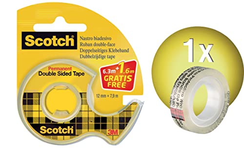 Scotch 136-DQ-FBNL Handspender gefüllt mit 1 Rolledoppelseitigem Klebeband , 7.89 m x 12,7 mm, 1 Stück von Scotch