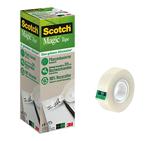 Scotch 90019339 Klebeband Magic: A greener choice, unsichtbar,beschriftbar, 19 mm x 33 m, 9 Rollen von Scotch