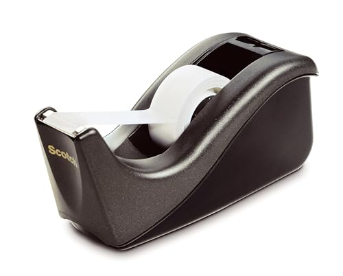 Scotch Klebeband-Abroller C60, Schwarz + Scotch Magic Unsichtbares Klebeband, 1 Rolle 19 mm x 33 mm - Nachfüllbarer Klebebandabroller für Schule, Zuhause und Büro von Scotch
